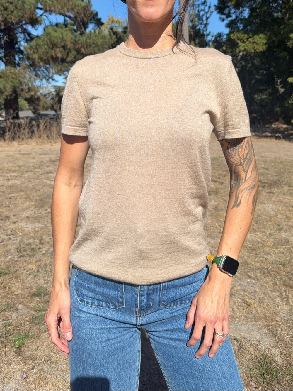 CO collection taupe 100% cashmere knit t shirt